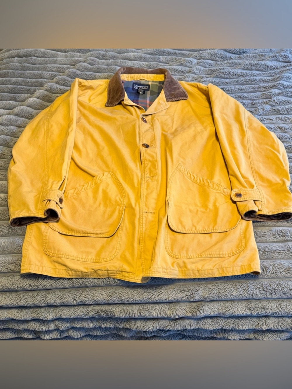Vintage Lands End Chore Jacket Tan Khaki Fleece Lined Mens Tall XL - Picture 5 of 10